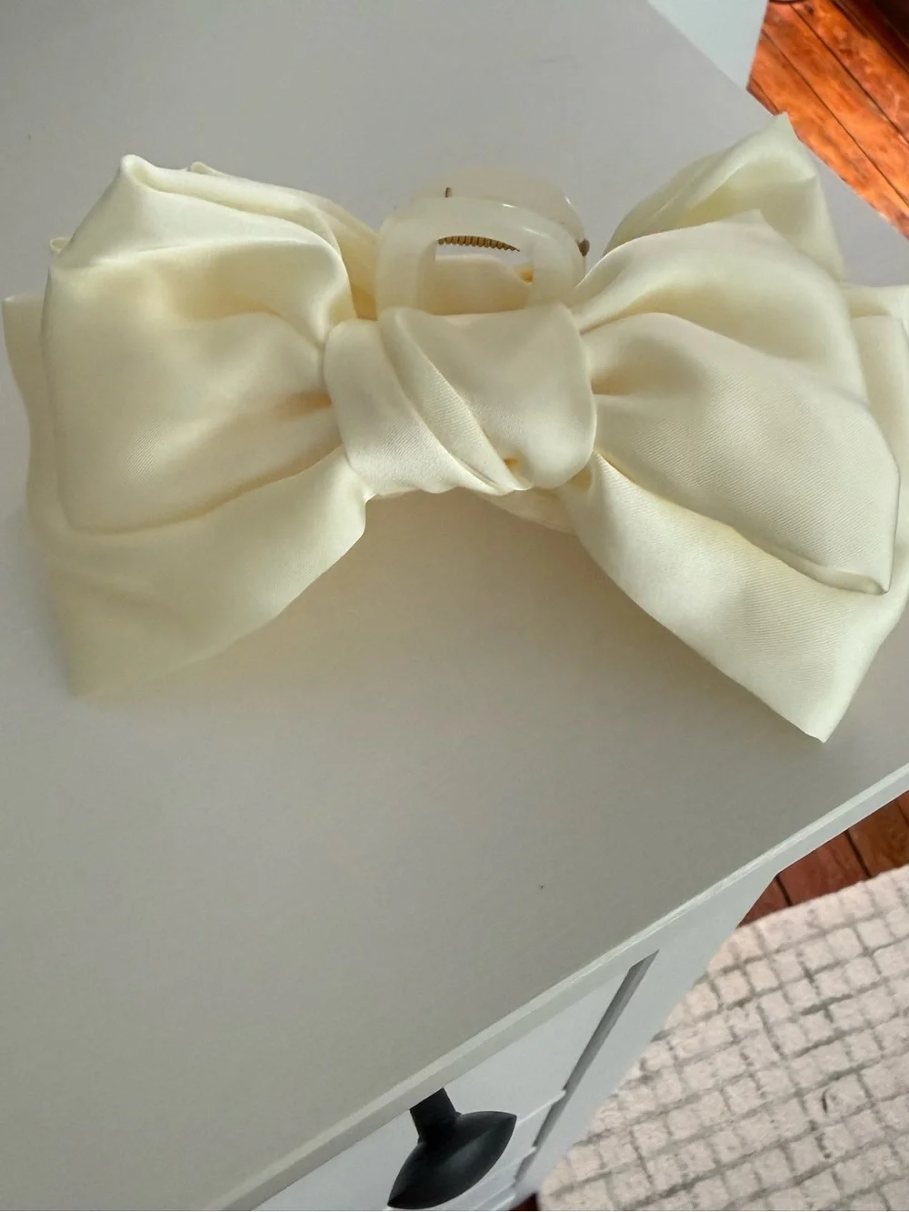 Anthropologie Cream Satin Bow Hair Clip